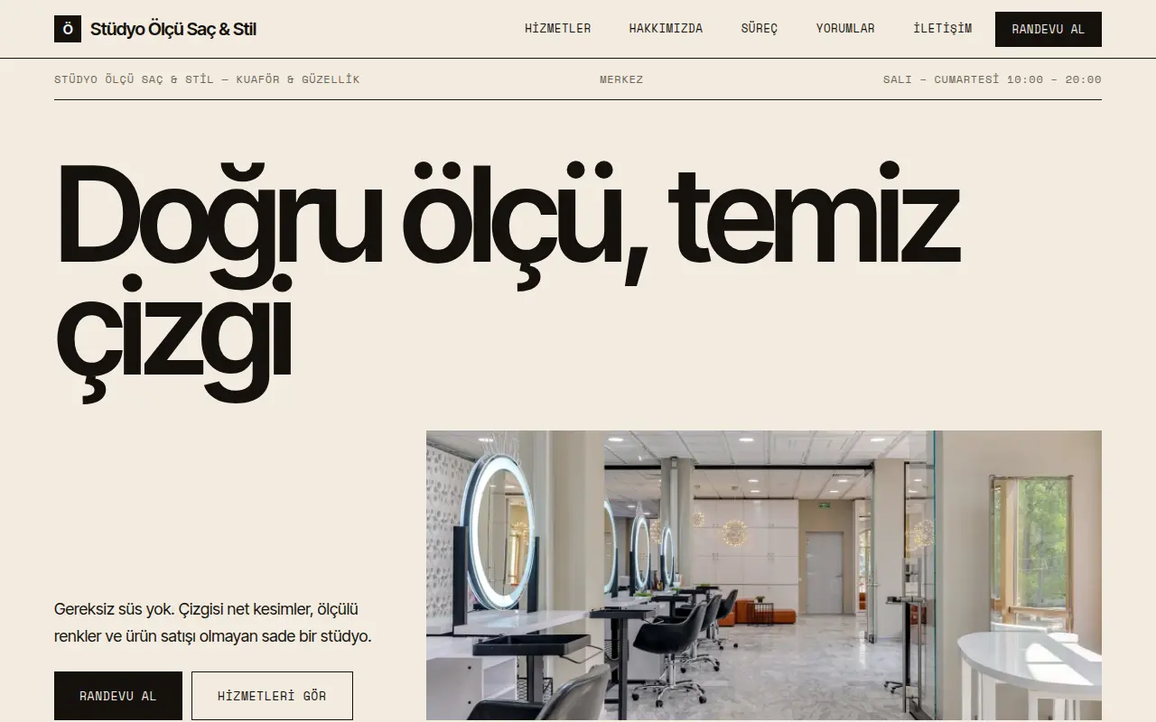 Kadın Kuaförü Web Sitesi — Stüdyo Ölçü Saç & Stil